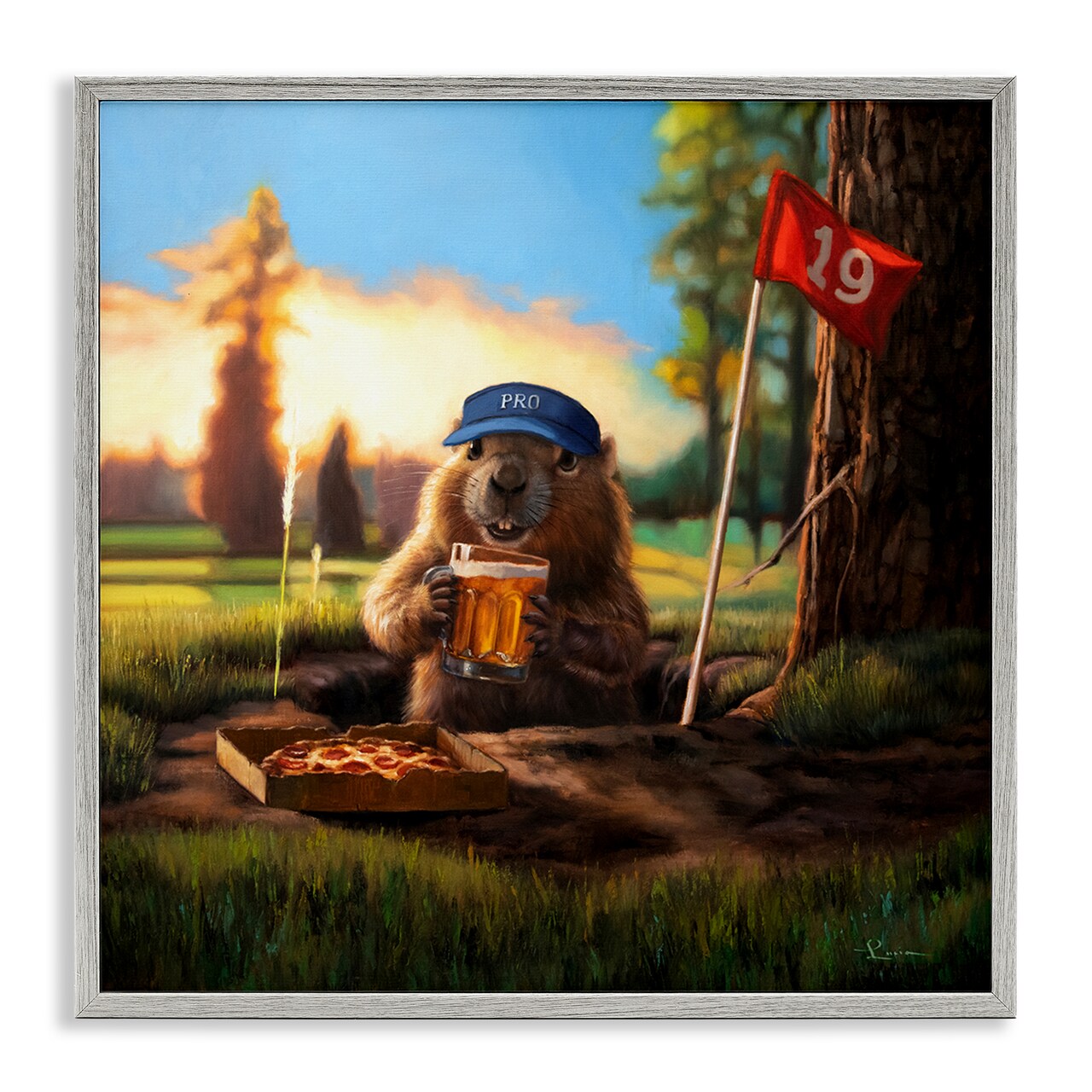 Stupell Industries Groundhog with Pizza & Beer Framed Giclee By Lucia Heffernan
